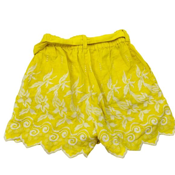 Place Nationale yellow linen embroidered shorts - Picture 5 of 8